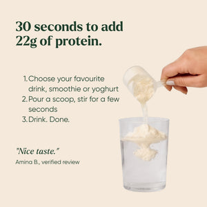 How to take Silvie Body Pro: stir one scoop into your favourite drink, smoothie or yoghurt, in 30 seconds